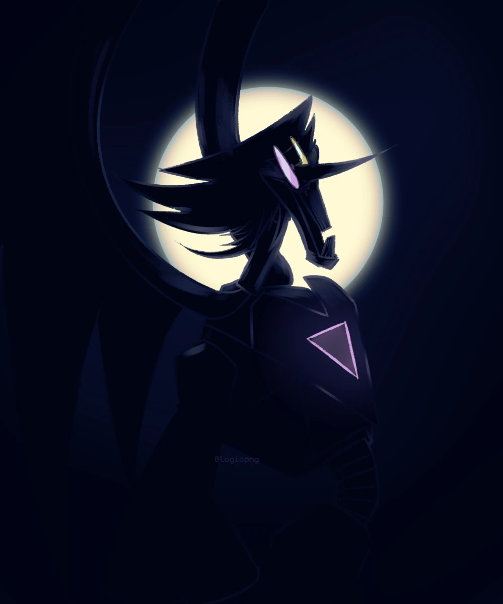 Digital drawing of Spamton Neo lit up with a light from behind.